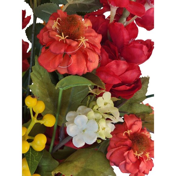 Vibrant Artificial 10-Stem Mixed Floral Bunch W/ Red Yellow & White Blooms - Picture 3 of 16